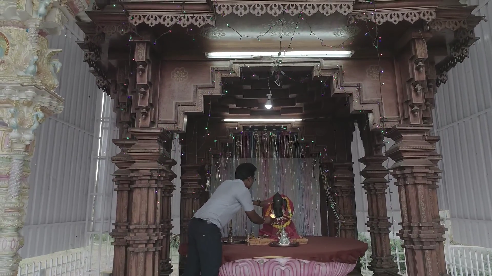 Carved Teakwood Sanctum & Deity
